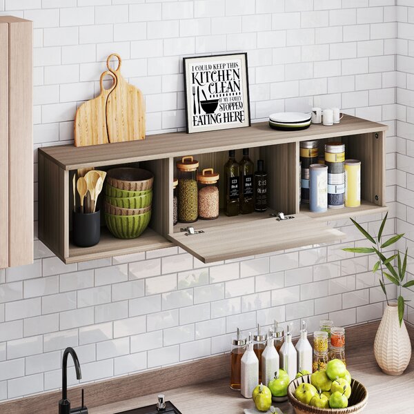 HOMCOM Armadio da Bagno a Parete Mueble da Bagno Appeso con 2 Scomparti Aperti e Porta Ribaltabile 120x30x29,5 cm Marrone | Aosom Italy