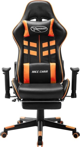 VidaXL Sedia da gioco con poggiapiedi in ecopelle nera e arancione