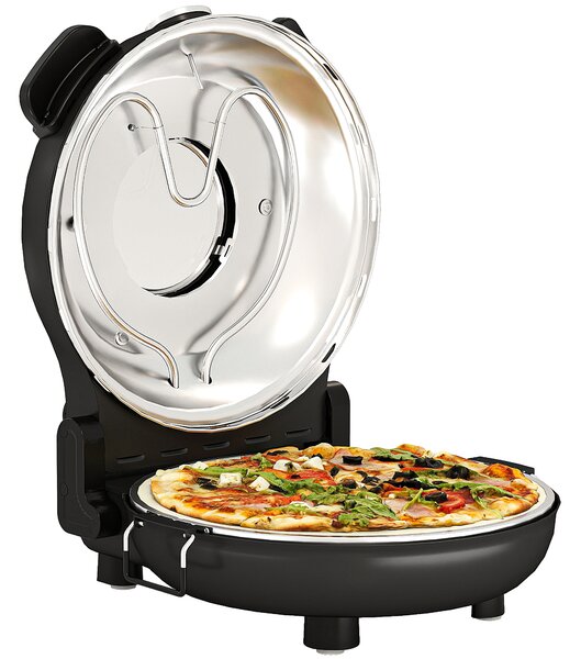 Forno per Pizza Elettrico 1200W con Finestra Trasparente Timer e Regolazione della Temperatura Nero