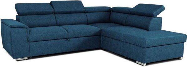Divano angolare modulare reversibile CASAPY Daytona, con funzione letto e spazio contenitivo, 3 poggiatesta regolabili in altezza, dimensioni 260 x 216 cm, colore blu