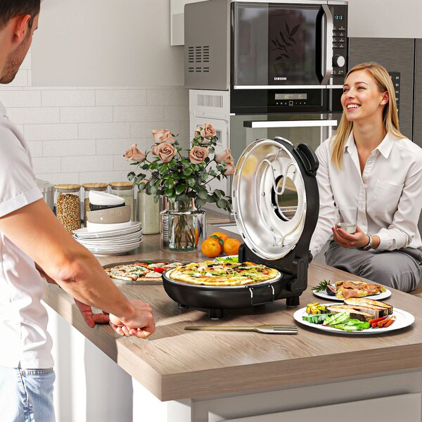 Forno per Pizza Elettrico 1200W con Finestra Trasparente Timer e Regolazione della Temperatura Nero