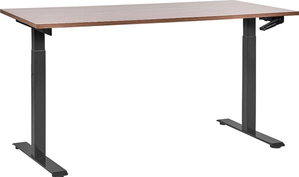BELIANI Scrivania regolabile in altezza piano in legno scuro struttura in acciaio nero 160 x 72 cm regolazione manuale in altezza ufficio moderno