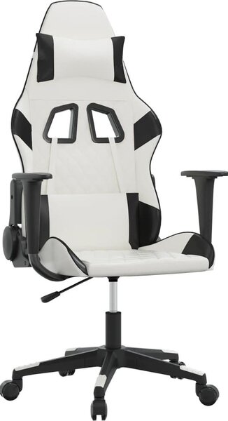 Sedia da Gaming Massaggiante Bianco e Nero in Pelle finta
