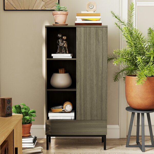 HOMCOM Credenza per Salotto Moderna con Porta Cassetto Ripiano Regolabile e 3 Scomparti Aperti 60x34x121 cm Naturale | Aosom Italy