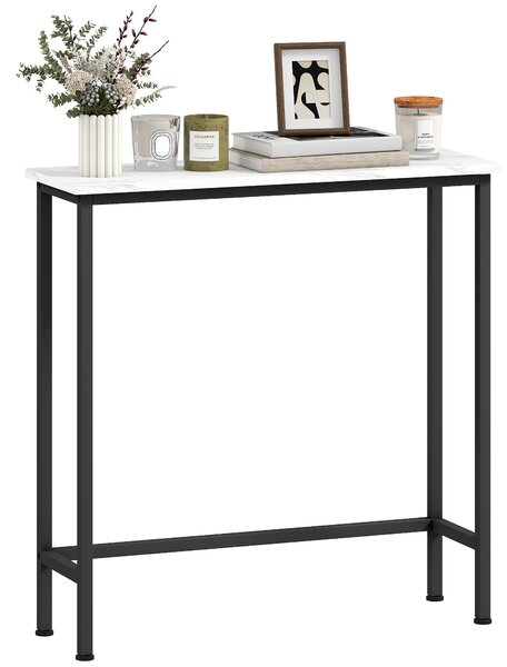 HOMCOM Tavolo Consolle da Ingresso con Piano Effetto Marmo, in Legno e Acciaio, 75x24x76 cm, Bianco e Nero | Aosom Italy