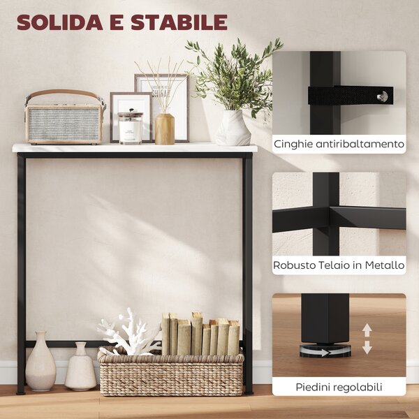 HOMCOM Tavolo Consolle da Ingresso con Piano Effetto Marmo, in Legno e Acciaio, 75x24x76 cm, Bianco e Nero | Aosom Italy