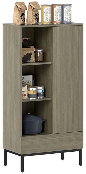 HOMCOM Credenza per Salotto Moderna con Porta Cassetto Ripiano Regolabile e 3 Scomparti Aperti 60x34x121 cm Naturale | Aosom Italy