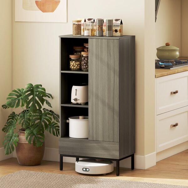 HOMCOM Credenza per Salotto Moderna con Porta Cassetto Ripiano Regolabile e 3 Scomparti Aperti 60x34x121 cm Naturale | Aosom Italy