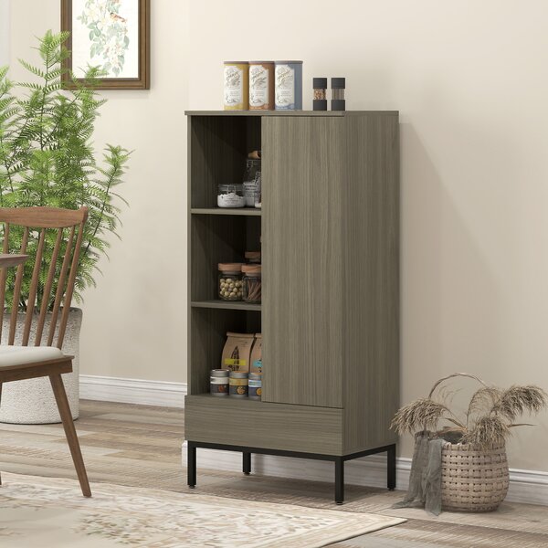HOMCOM Credenza per Salotto Moderna con Porta Cassetto Ripiano Regolabile e 3 Scomparti Aperti 60x34x121 cm Naturale | Aosom Italy