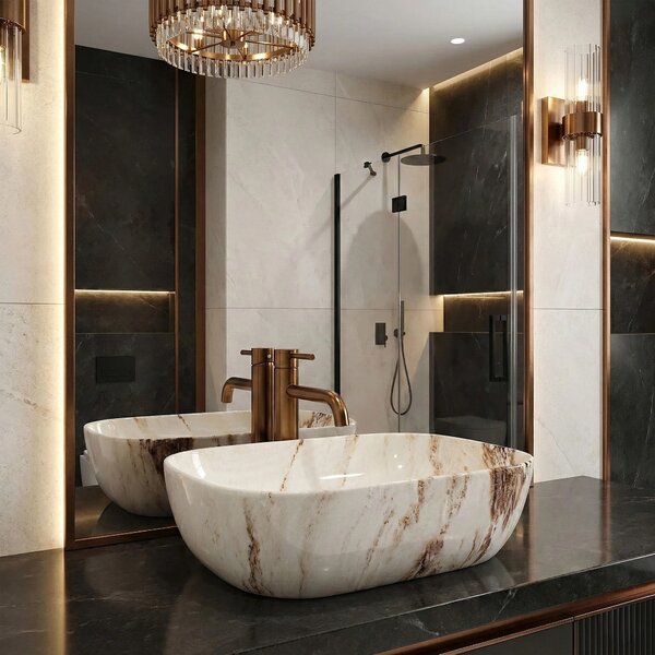 Lavabo da appoggio Rea Belinda Marrone Shiny