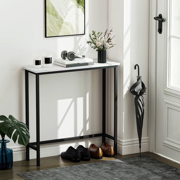 HOMCOM Tavolo Consolle da Ingresso con Piano Effetto Marmo, in Legno e Acciaio, 75x24x76 cm, Bianco e Nero | Aosom Italy
