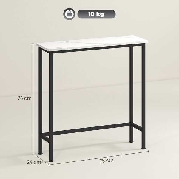 HOMCOM Tavolo Consolle da Ingresso con Piano Effetto Marmo, in Legno e Acciaio, 75x24x76 cm, Bianco e Nero | Aosom Italy