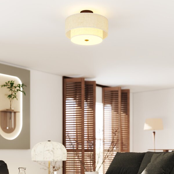 HOMCOM Lampada a Soffitto, Lampada a Sospensione con Doppi Paralumi in Lino, Bianco crema | Aosom Italy