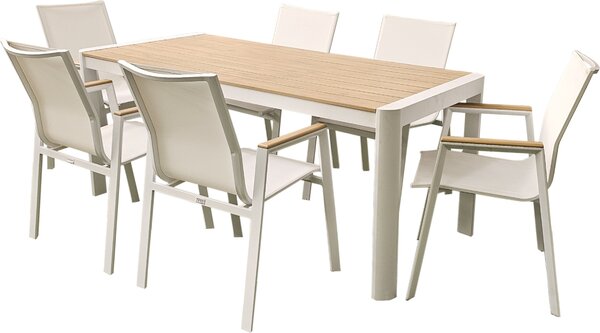 Mobili da giardino alluminio / WPC 7-PLG. bianco / marrone mobili da giardino set da pranzo tavolo 220 cm + 6 sedie