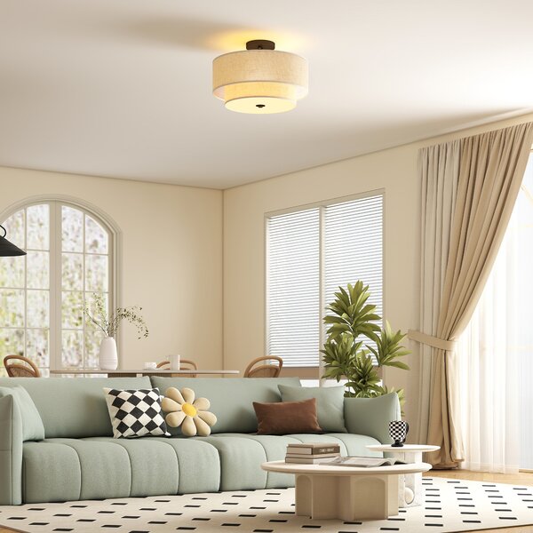 HOMCOM Lampada a Soffitto, Lampada a Sospensione con Doppi Paralumi in Lino, Bianco crema | Aosom Italy