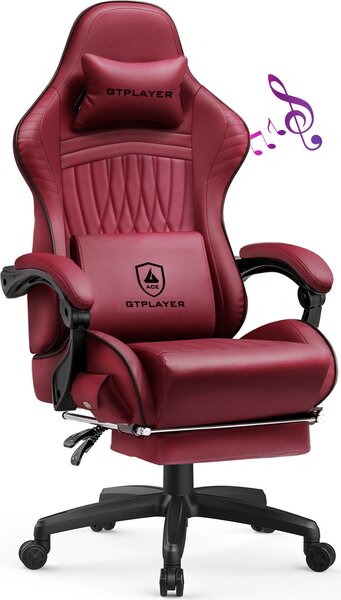 GTPLAYER Sedia da gioco ACE PRO, sedia da ufficio ergonomica con braccioli inclinabili e poggiapiedi, altoparlante Hi-Fi, atmosfera sonora impressionante, rosso