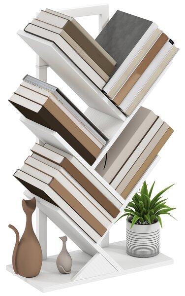HOMCOM Libreria a Forma di Albero con 5 Ripiani e Sistema Anti-Ribaltamento per Salotto Camera 50x24x82 cm Bianco | Aosom Italy