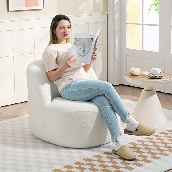 Poltrona per Salotto con Schienale Ergonomico 73x82x71 cm in Tessuto Sherpa Bianco Crema
