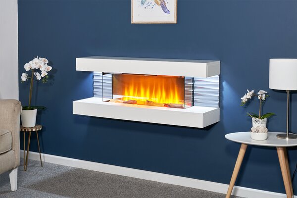 Sureflame WM-9332 caminetto elettrico da parete con plafoniera e telecomando in bianco puro