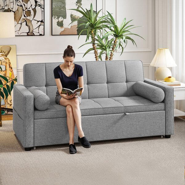 HOMCOM Divano convertibile 2 posti 3 in 1 divano letto con letto estraibile matrimoniale schienale regolabile 2 cuscini 151x137,5x84cm grigio | Aosom Italy