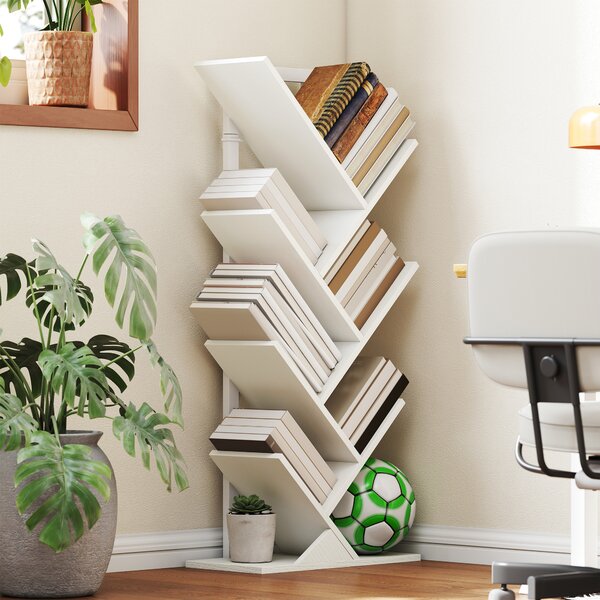 HOMCOM Libreria a Forma di Albero con 7 Ripiani e Sistema Anti-ribaltamento per Soggiorno Camera da Letto 50x24x109 cm Bianco | Aosom Italy