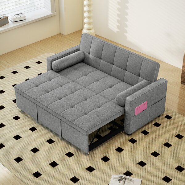 HOMCOM Divano convertibile 2 posti 3 in 1 divano letto con letto estraibile matrimoniale schienale regolabile 2 cuscini 151x137,5x84cm grigio | Aosom Italy