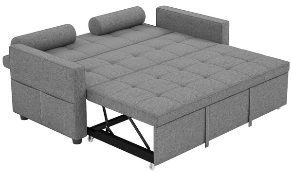 HOMCOM Divano convertibile 2 posti 3 in 1 divano letto con letto estraibile matrimoniale schienale regolabile 2 cuscini 151x137,5x84cm grigio | Aosom Italy