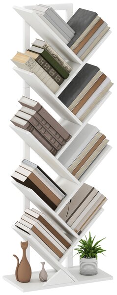 HOMCOM Libreria a Forma di Albero con 9 Ripiani e Sistema Anti-Ribaltamento per Soggiorno Camera da Letto 50x24x136 cm Bianco | Aosom Italy