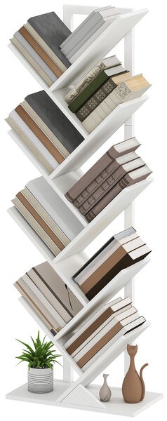 HOMCOM Libreria a Forma di Albero con 9 Ripiani e Sistema Anti-Ribaltamento per Soggiorno Camera da Letto 50x24x136 cm Bianco | Aosom Italy