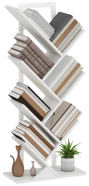 HOMCOM Libreria a Forma di Albero con 7 Ripiani e Sistema Anti-ribaltamento per Soggiorno Camera da Letto 50x24x109 cm Bianco | Aosom Italy