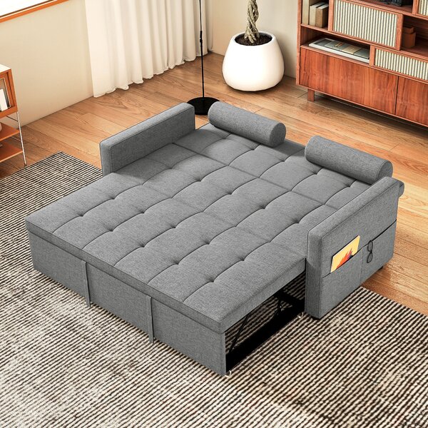 HOMCOM Divano convertibile 2 posti 3 in 1 divano letto con letto estraibile matrimoniale schienale regolabile 2 cuscini 151x137,5x84cm grigio | Aosom Italy