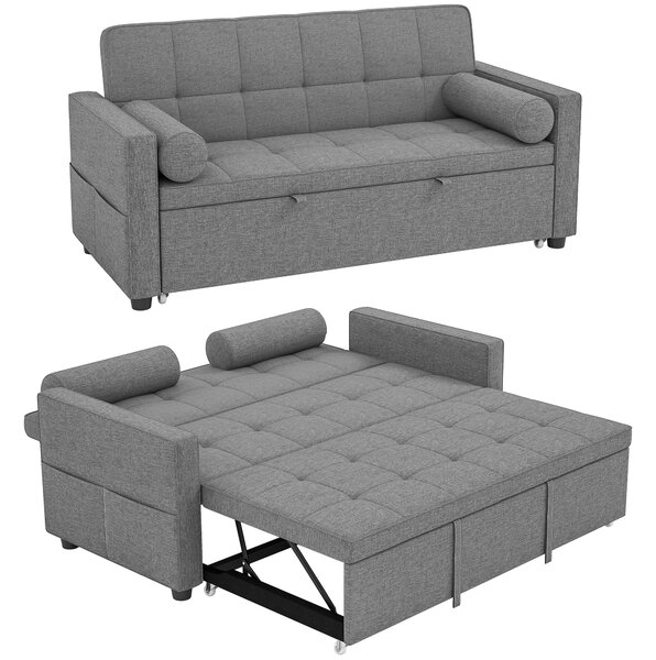 HOMCOM Divano convertibile 2 posti 3 in 1 divano letto con letto estraibile matrimoniale schienale regolabile 2 cuscini 151x137,5x84cm grigio | Aosom Italy