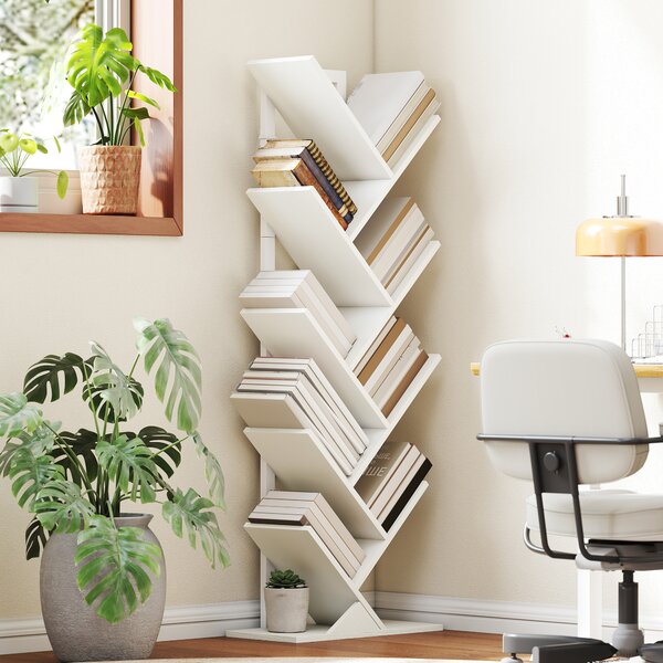 HOMCOM Libreria a Forma di Albero con 9 Ripiani e Sistema Anti-Ribaltamento per Soggiorno Camera da Letto 50x24x136 cm Bianco | Aosom Italy