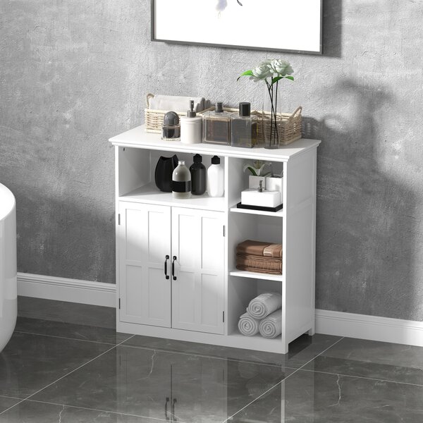 Kleankin Mobile da bagno, armadio da bagno su piedi con doppia porta, cassetto, scomparti aperti, 80x34x81cm, bianco | Aosom Italy