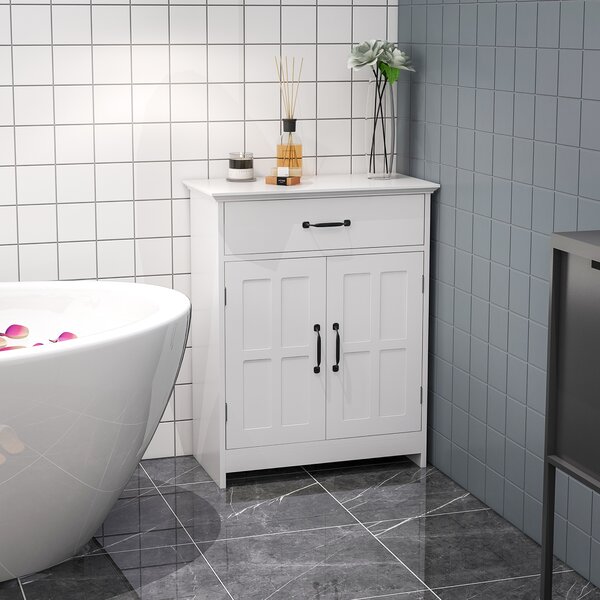 Kleankin Mobile Salle de Bain, Armadio Salle de Bain in Piedi con Doppia Porta, Cassetto e Ripiano Regolabile, 60x30x75cm, Bianco | Aosom Italy