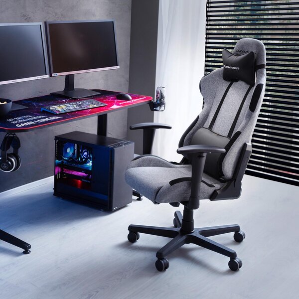 Sedia da gaming DX Racer L 4.2 Formula LFD01 GN, grigio/nero, con cuscinetto rinfrescante e poggiatesta inclusi