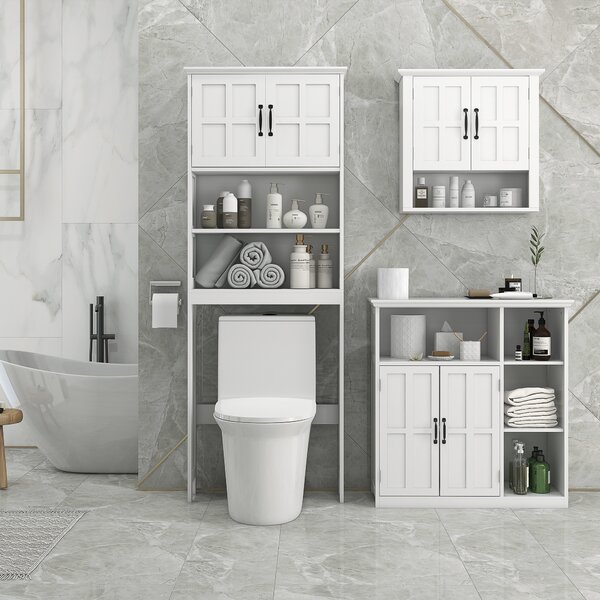 Kleankin Mobile da bagno, armadio da bagno su piedi con doppia porta, cassetto, scomparti aperti, 80x34x81cm, bianco | Aosom Italy