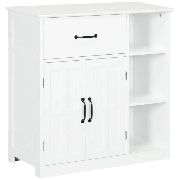 Kleankin Mobile da bagno, armadio da bagno su piedi con doppia porta, cassetto, scomparti aperti, 80x34x81cm, bianco | Aosom Italy