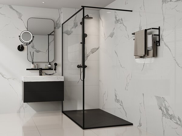Piatto per doccia da posare o da incasso 160 x 90 cm in Resina con sifone Nero - MIRNOSA