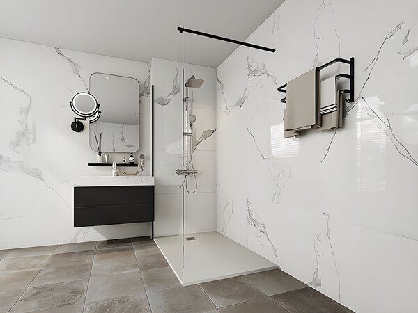 Piatto per doccia da posare o da incasso con sifone 120 x 90 cm in Resina Bianco - MIRNOSA