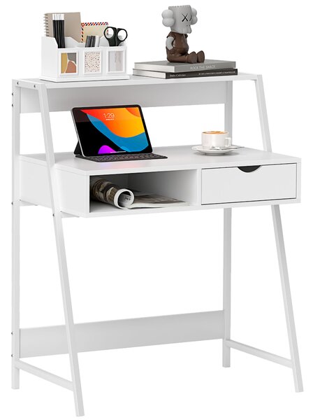 HOMCOM Scrivania Segretario Scrivania per Computer Stile neo-rétro cassetto Vano mensola metallo Bianco | Aosom Italy