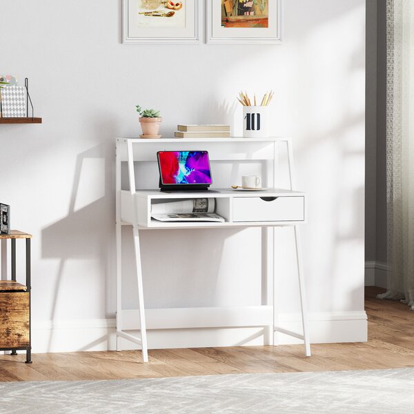 HOMCOM Scrivania Segretario Scrivania per Computer Stile neo-rétro cassetto Vano mensola metallo Bianco | Aosom Italy