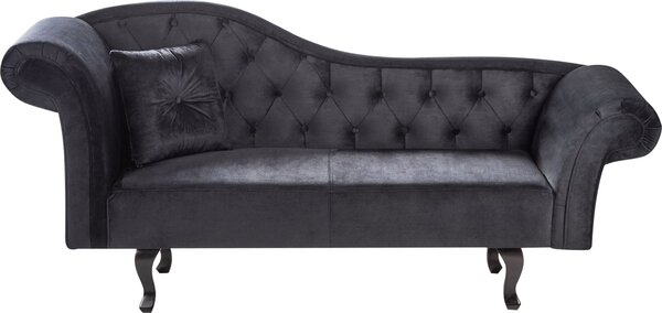 BELIANI Lounger imbottitura in velluto nero con bottoni e cuscino a sinistra stile retrò tradizionale facile da pulire adatto agli animali domestici