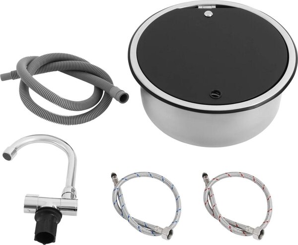 Lavello compatto per camper, rubinetto girevole pieghevole, diametro 13,39 pollici, argento