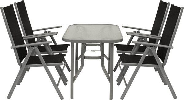 Set da giardino DEGAMO Set di mobili da giardino RAVENNA 5 pezzi, 4x poltrone pieghevoli + tavolo in vetro 70x120cm