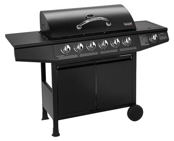 Barbecue a gas - Carrello griglia - 6 bruciatori in acciaio inox - Bruciatore laterale - 141 x 103 x 50 cm - Acciaio inox