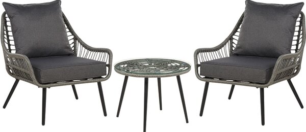 BELIANI Set bistrot da balcone tavolino in rattan grigio e 2 sedie cuscini grigi