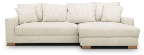 Divano Angolare Modello Mallo, 3 Posti, Tessuto Velours A Righe Beige, Reversibile E Con Funzione Letto (Per 2 Persone), Dotato Di Spazio Di Stoccaggio