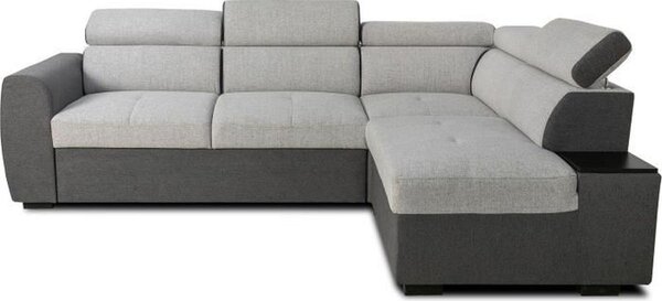 Divano letto CASAPY KELIO, modulare, per 4/5 persone, reversibile, con struttura in tessuto color antracite/grigio, dotato di 3 poggiatesta regolabili (6 posizioni), letto contenitore con materasso da 8 cm e vano portaoggetti integrato