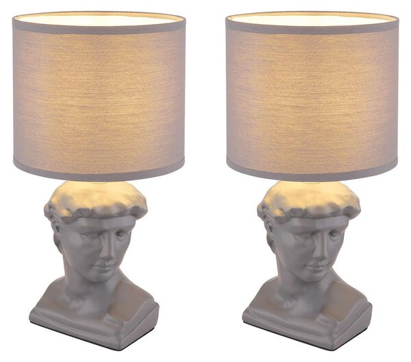 2 lampade da tavolo Hermes, in Vetroceramica e tessuto, colore grigio, attacco E14, con interruttore, altezza 33 cm